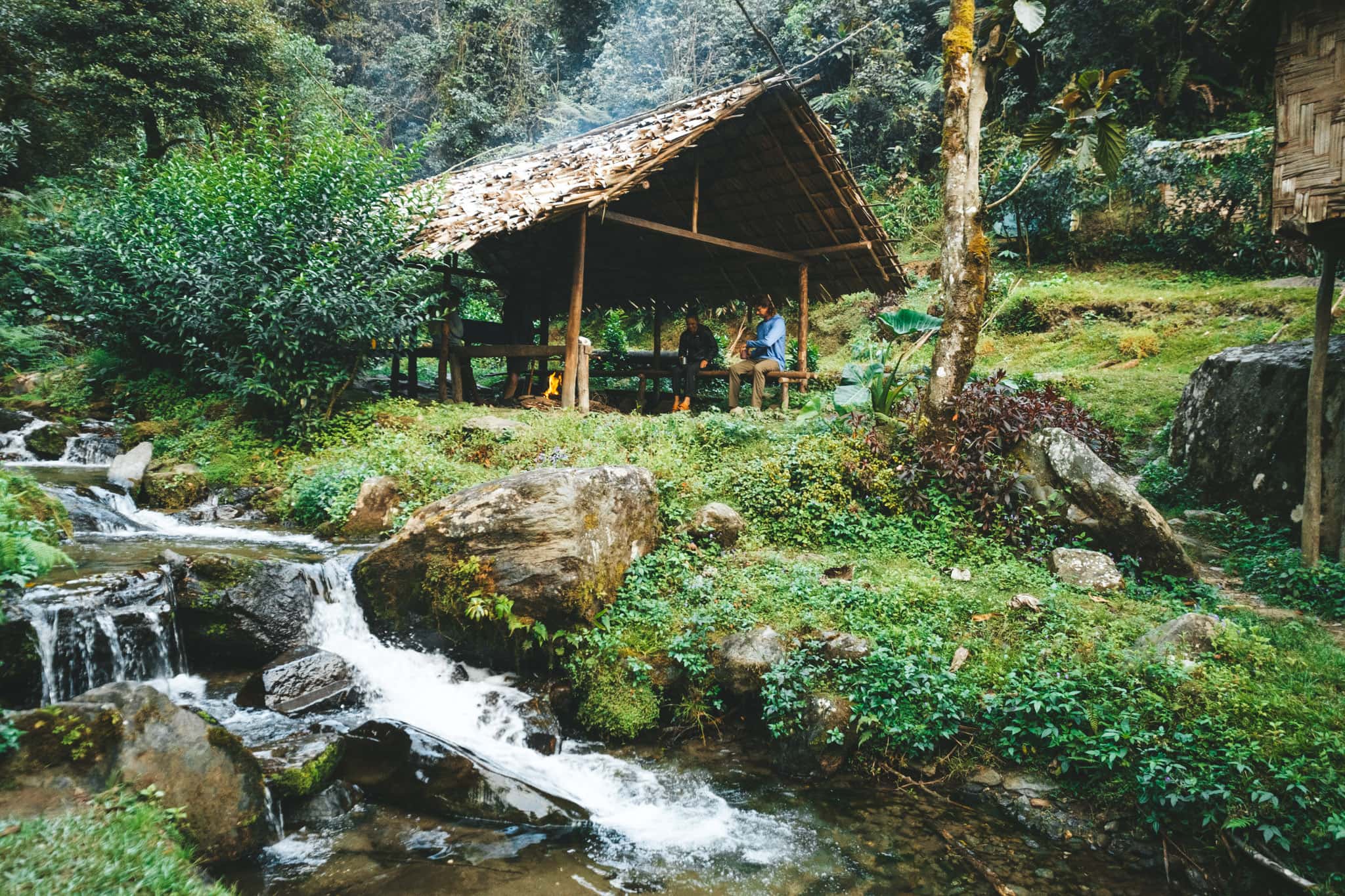 Scenic hut next to a river on Kokoda Track