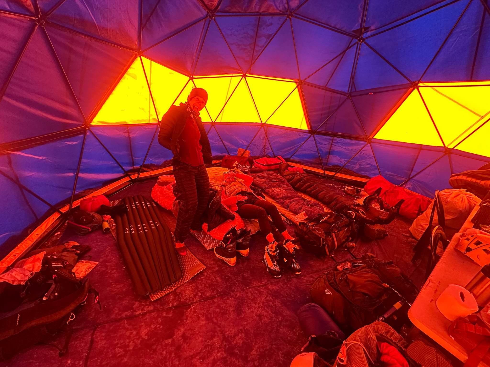 Inside an expedition tent on Aconcagua