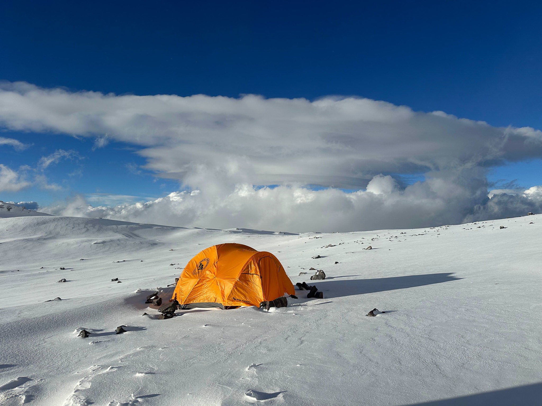 Tent in the snow in Argentina high altitude