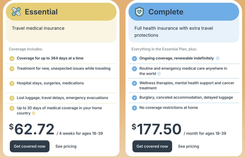 Safetywing insurance policy comparison table